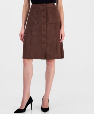 Women's High-Waisted Midi A-Line Faux Suede Skirt