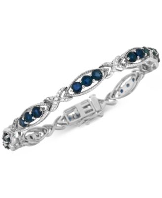 Macy's - Sapphire (4-1/2 ct. t.w.) and Diamond (1/4 ct. t.w.) Link in Sterling Silver
