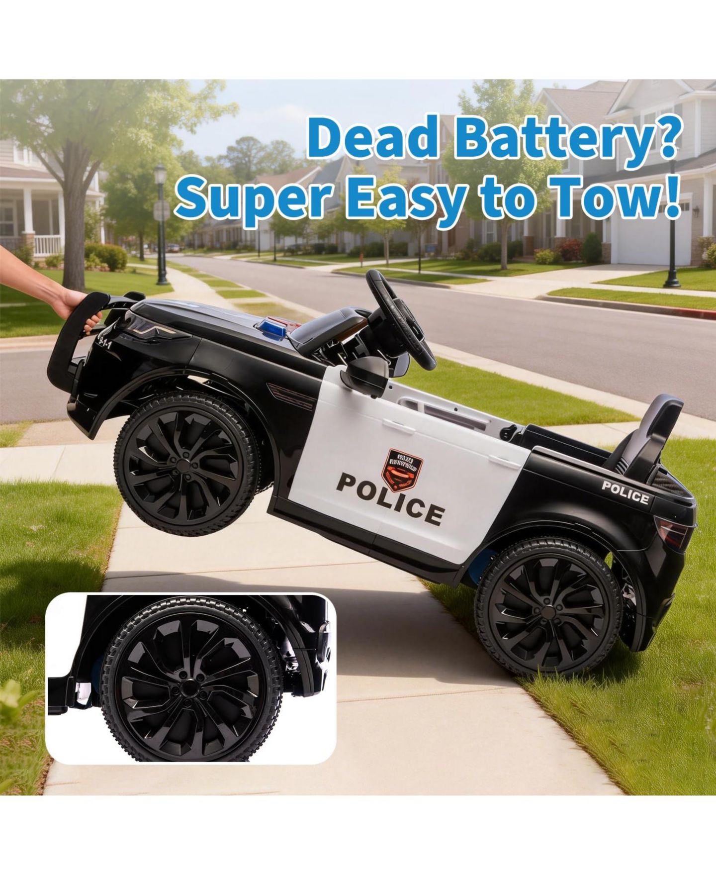 Детская игрушка homfan 38.6" x 19.9" x 11.4" Police Car Electric Ride-On with Remote Control, Ages 3-6, цвет: Чёрный — фото 4