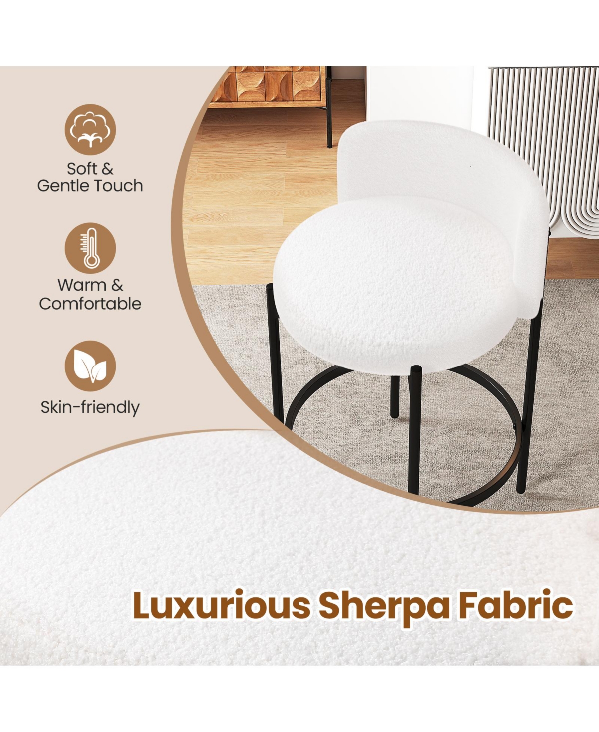 Slickblue Upholstered Boucle Counter Stools Set of 4 with Comfortable Curved Back