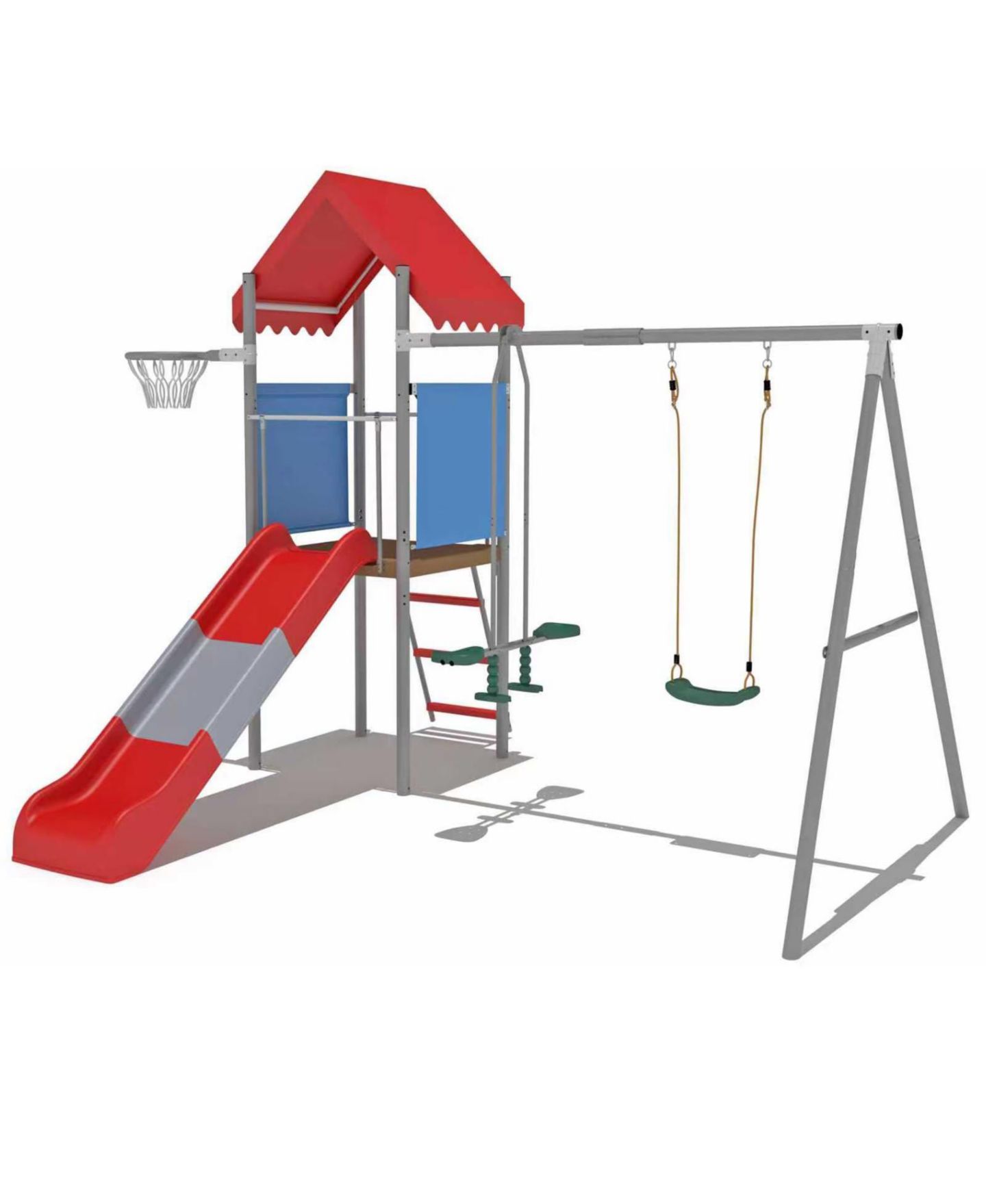Детские игрушки homfan 112 x 110 x 97 in Kids Outdoor Treehouse with Swing and Slides, Backyard Metal Frame Play Set for Children — фото 9