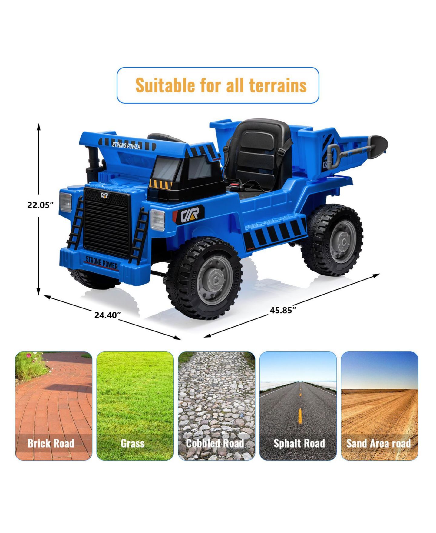 Детская игрушка homfan Construction Truck, 48.8" x 22.4" x 14.2", 12V Electric Ride-On with 4 MPH Speed, 3–6 лет — фото 2
