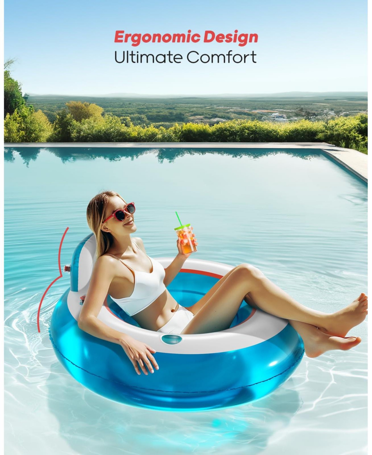 Aofar 2 Pack Inflatable Pool Float Chair Lounger Cup Holder