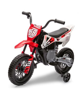 12V Kids Electric Dirt Bike - Dual 25W Motors, Twist Grip Throttle, Training Wheels, Spring Suspension, Ride On Toy for Ages 3