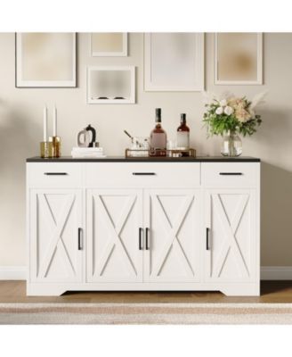 55" Sideboard Buffet Cabinet, Large Coffee Bar Cabinet with 3 Drawers and Adjustable Shelf, Floor Cupboard for Kitchen, Living Room