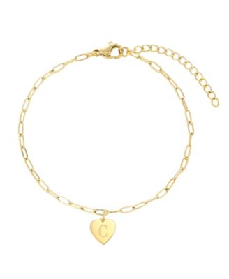 Tarnish Resistant Gold Initial Engraved Heart Paperclip Chain Bracelet