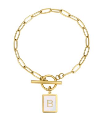 Tarnish Resistant Gold Imitation Pearl Initial Toggle Bracelet