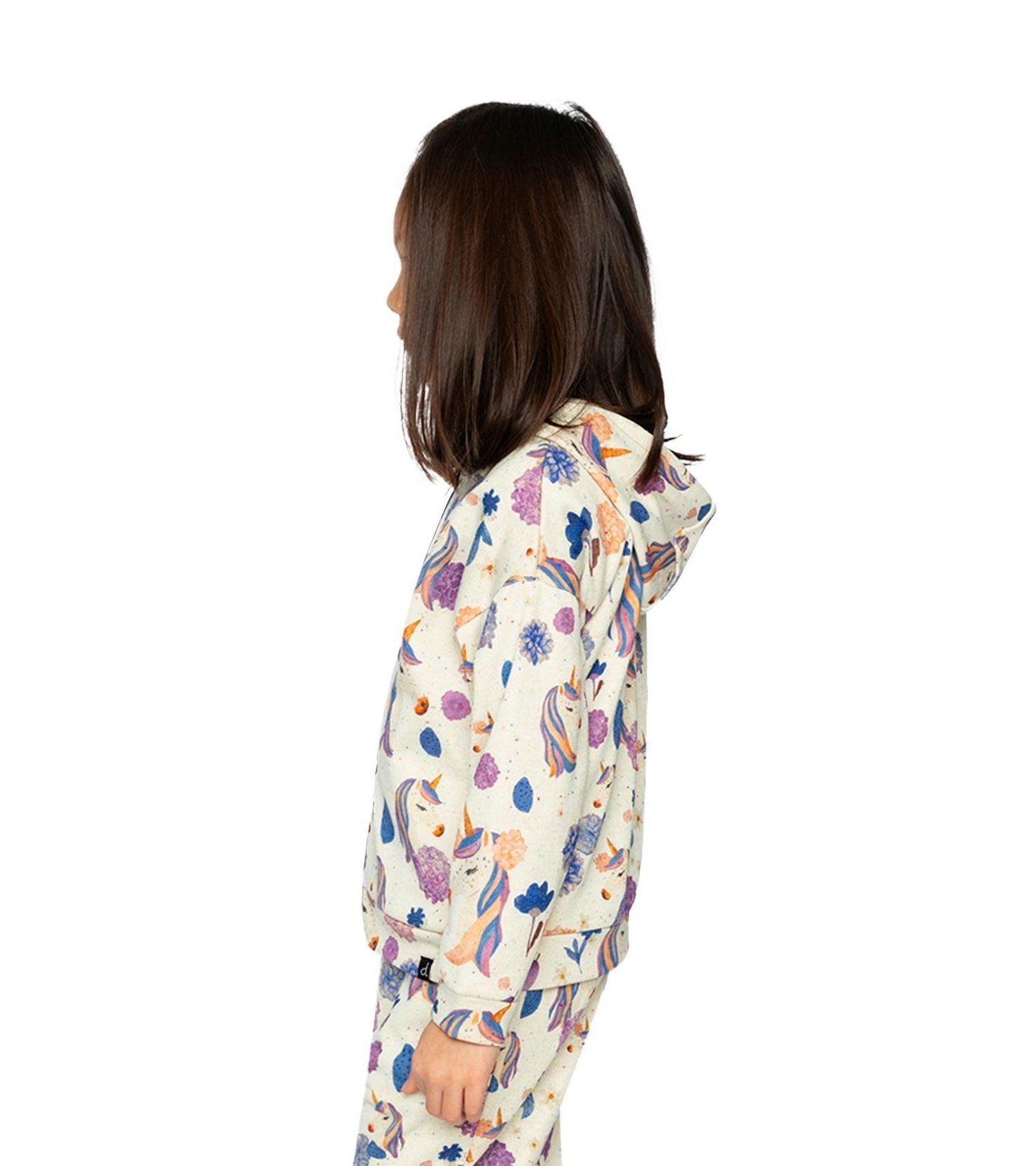 Kids & Baby Little and Big Girl 6-12 Hooded Zipped French Terry Cardigan Unicorn Print