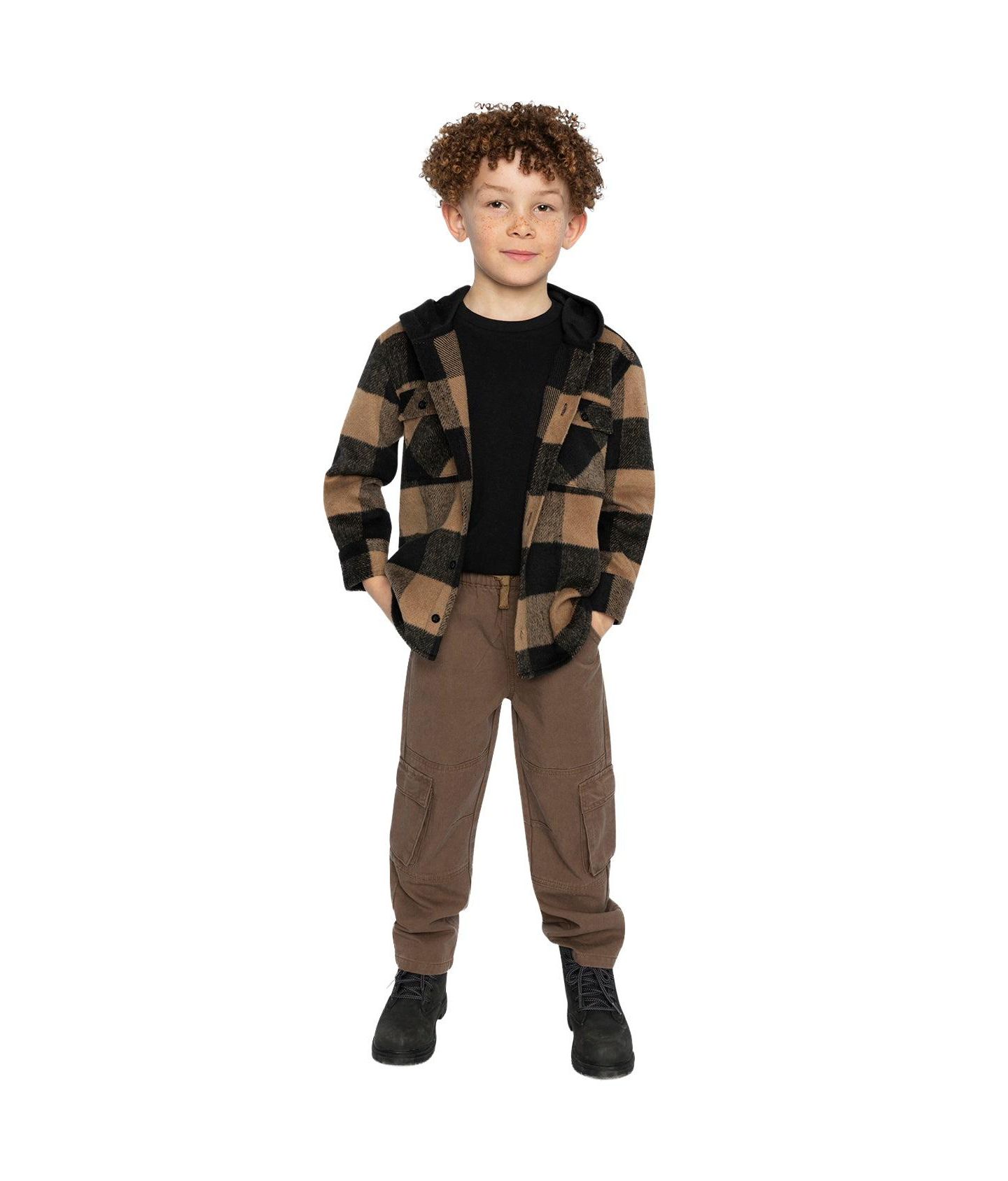 Рубашка Deux par Deux Flannel Shirt with Fleece Hood для мальчиков-малышей, цвет: Коричневый / Чёрный — фото 5