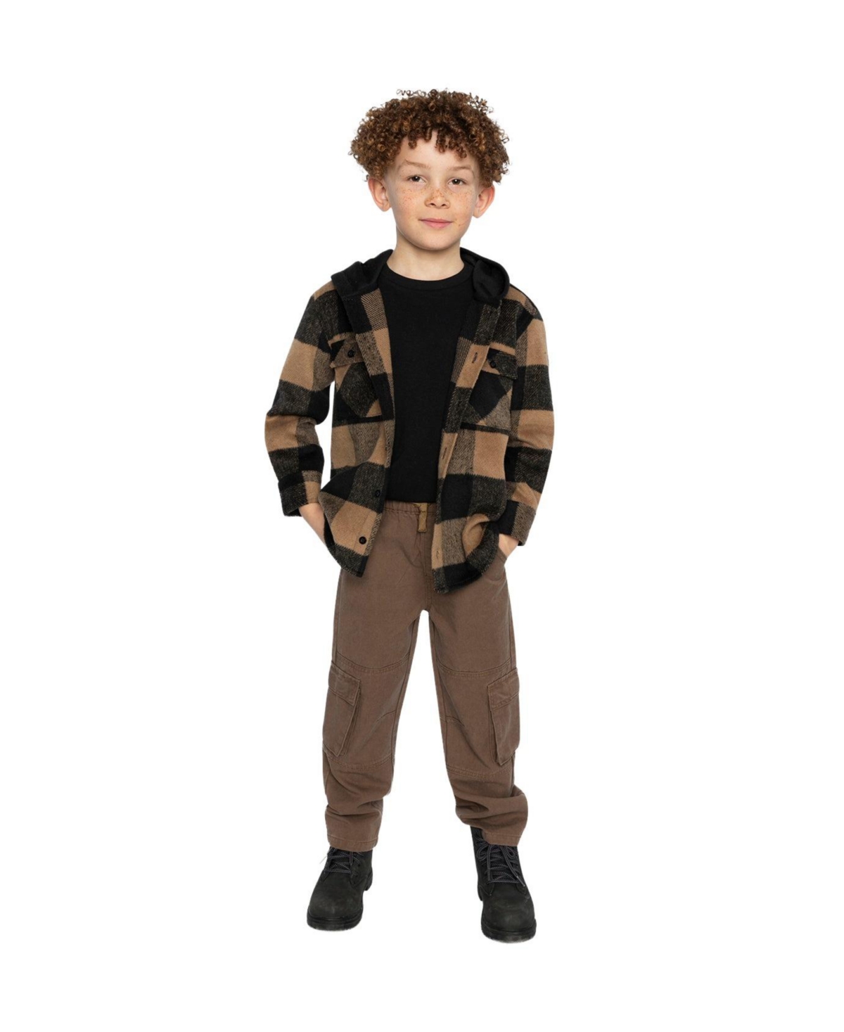 Deux par Toddler Boy 2T-5T Flannel Shirt with Fleece Hood