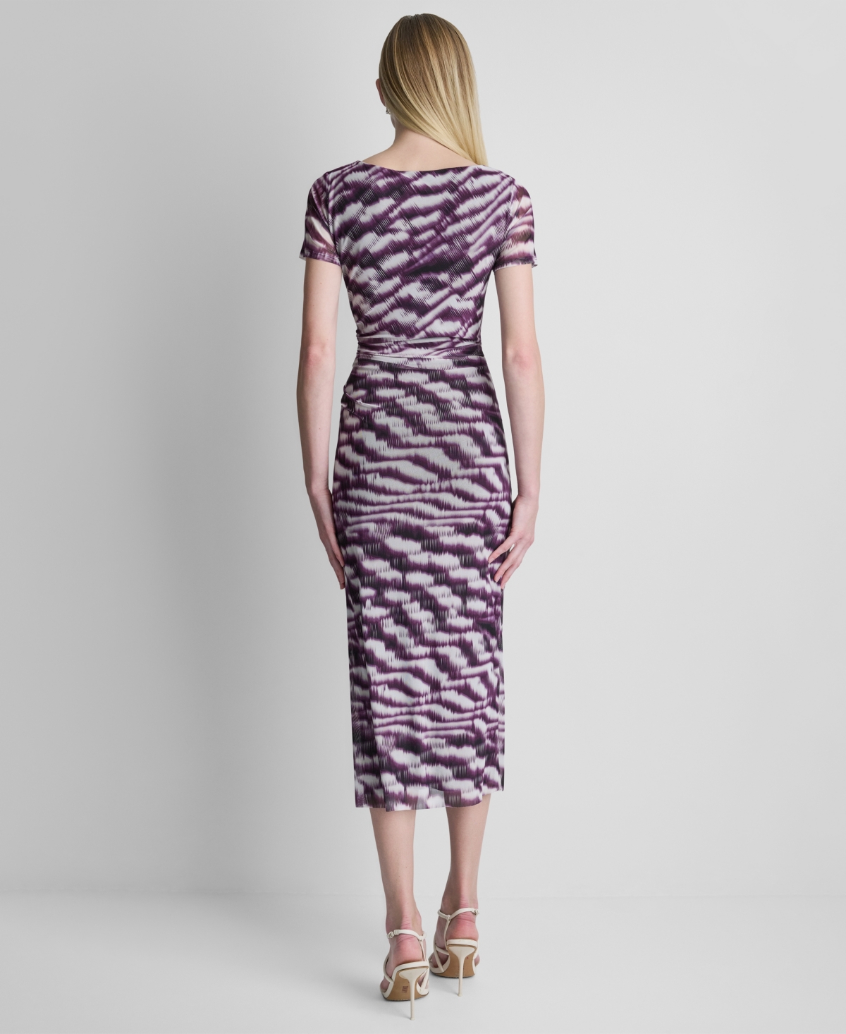 Dkny Women's Printed Side Knot Mesh Midi Dress