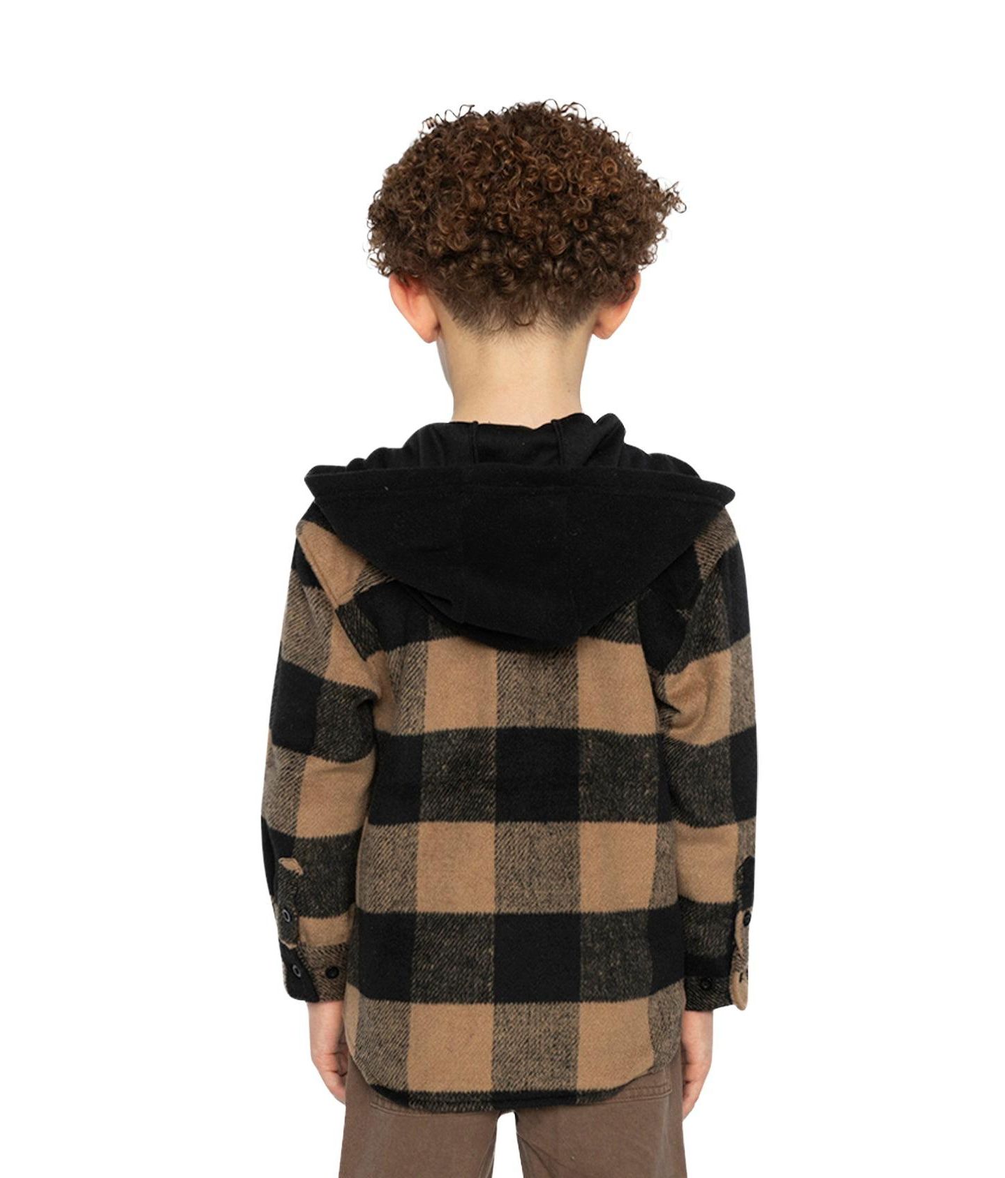 Рубашка Deux par Deux Flannel with Fleece Hood для мальчиков, цвет: Коричневый / Чёрный — фото 4