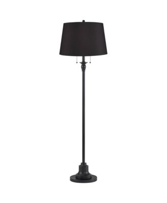 Dyna Traditional 58" Tall 2-Light Standing Floor Lamp Skinny Pole Pull Chain Finish Faux Silk Shade