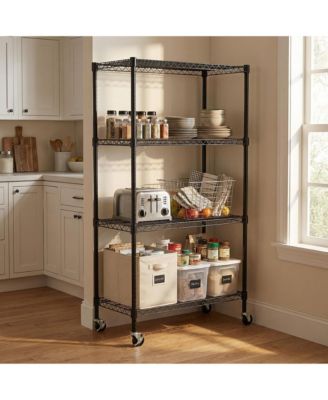 4-Tier Rolling Metal Wire Shelving Rack with Locking Wheels