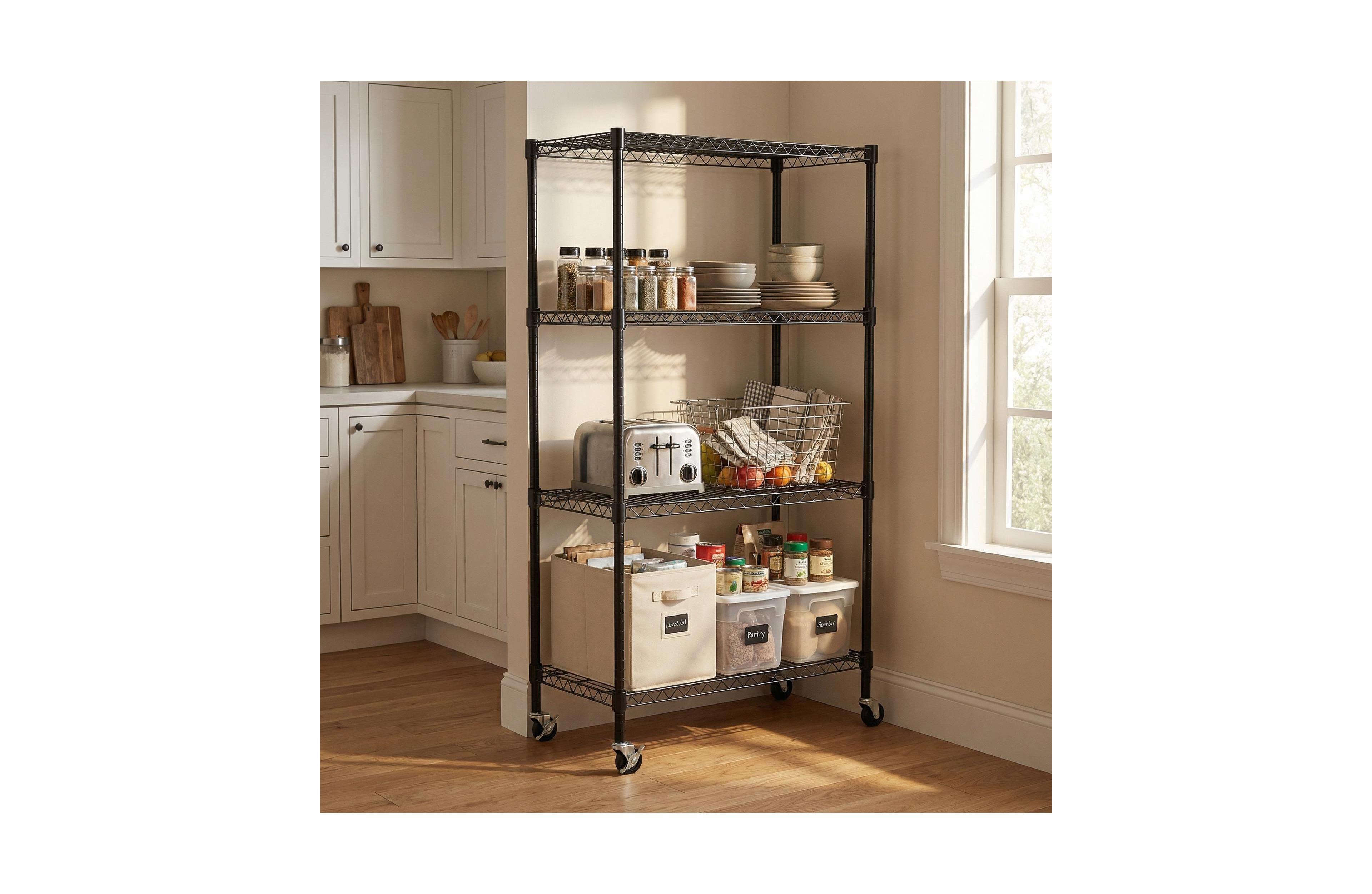 flynama 4-Tier Rolling Metal Wire Shelving Rack with Locking Wheels