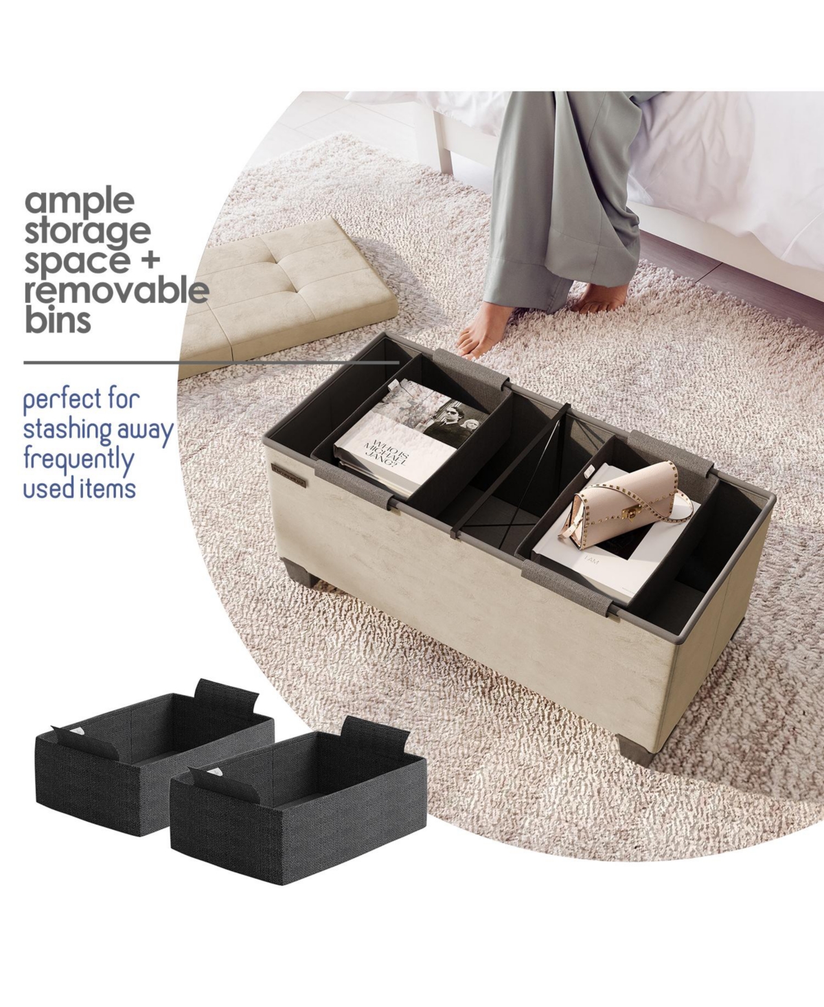 Nestl -Inch Velvet Storage Ottoman with Bin