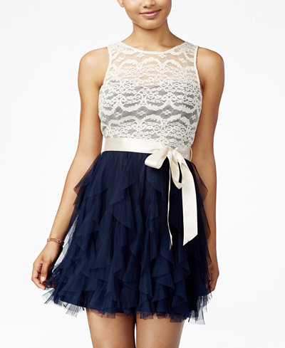 Teeze Me Juniors&#39; Lace Ruffled Dress, A Macy&#39;s Exclusive - Juniors Dresses - Macy&#39;s