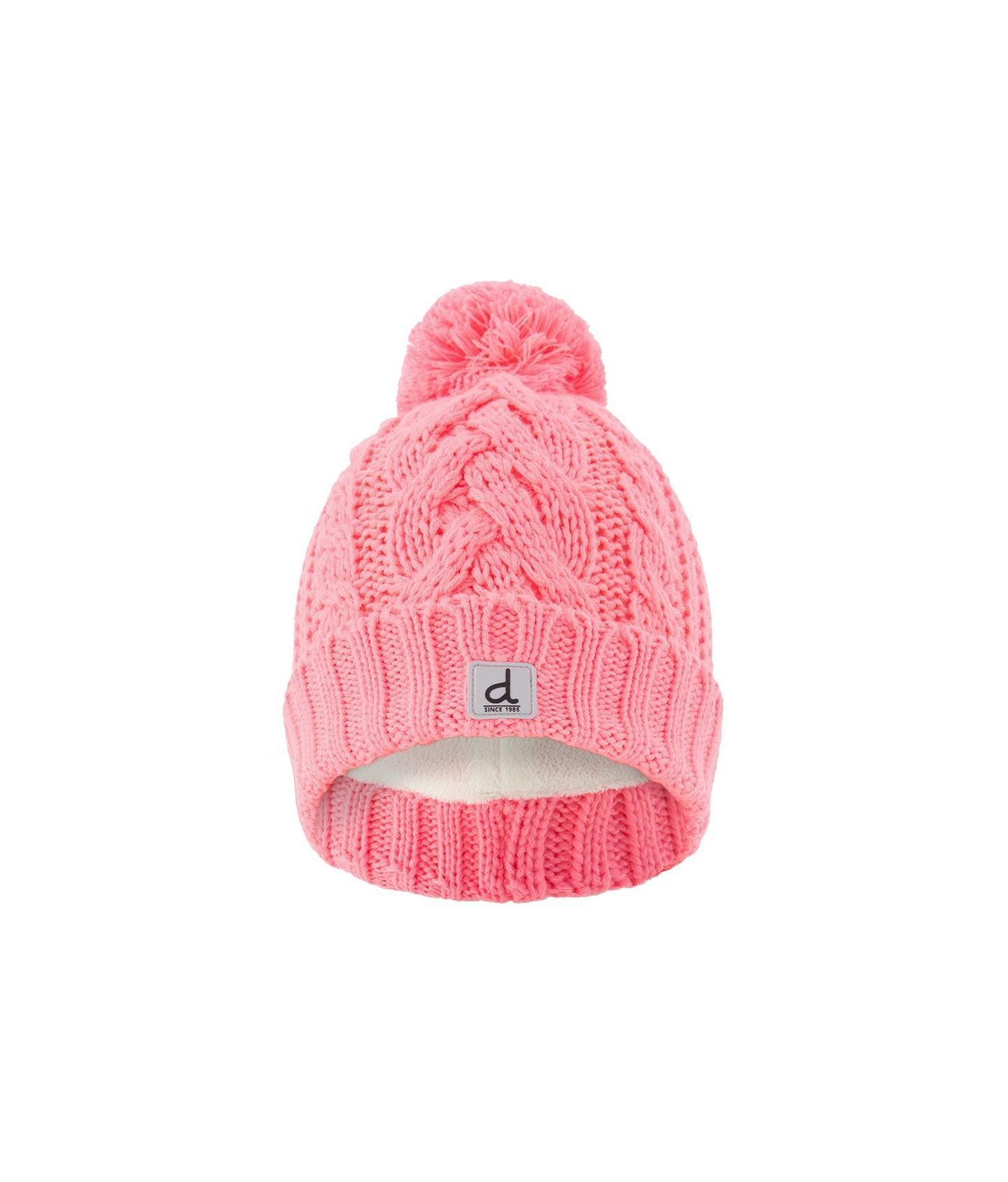 Шапка Deux par Deux Winter Knit Hat with Pompom для девочек, цвет: Неоновый коралловый — фото 1