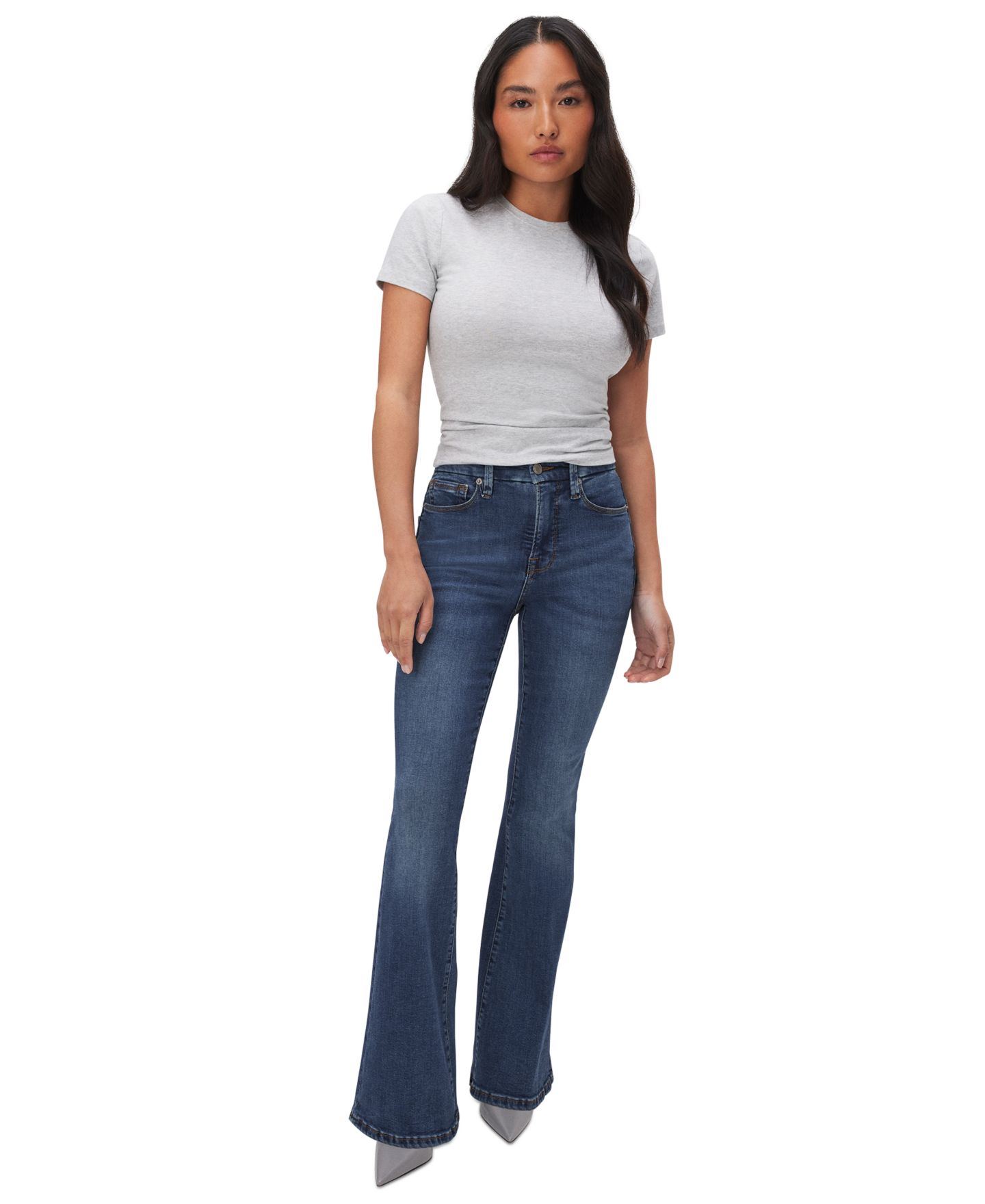 Женские джинсы Good American Petite Mid-Rise Flare, цвет: Синий — фото 2