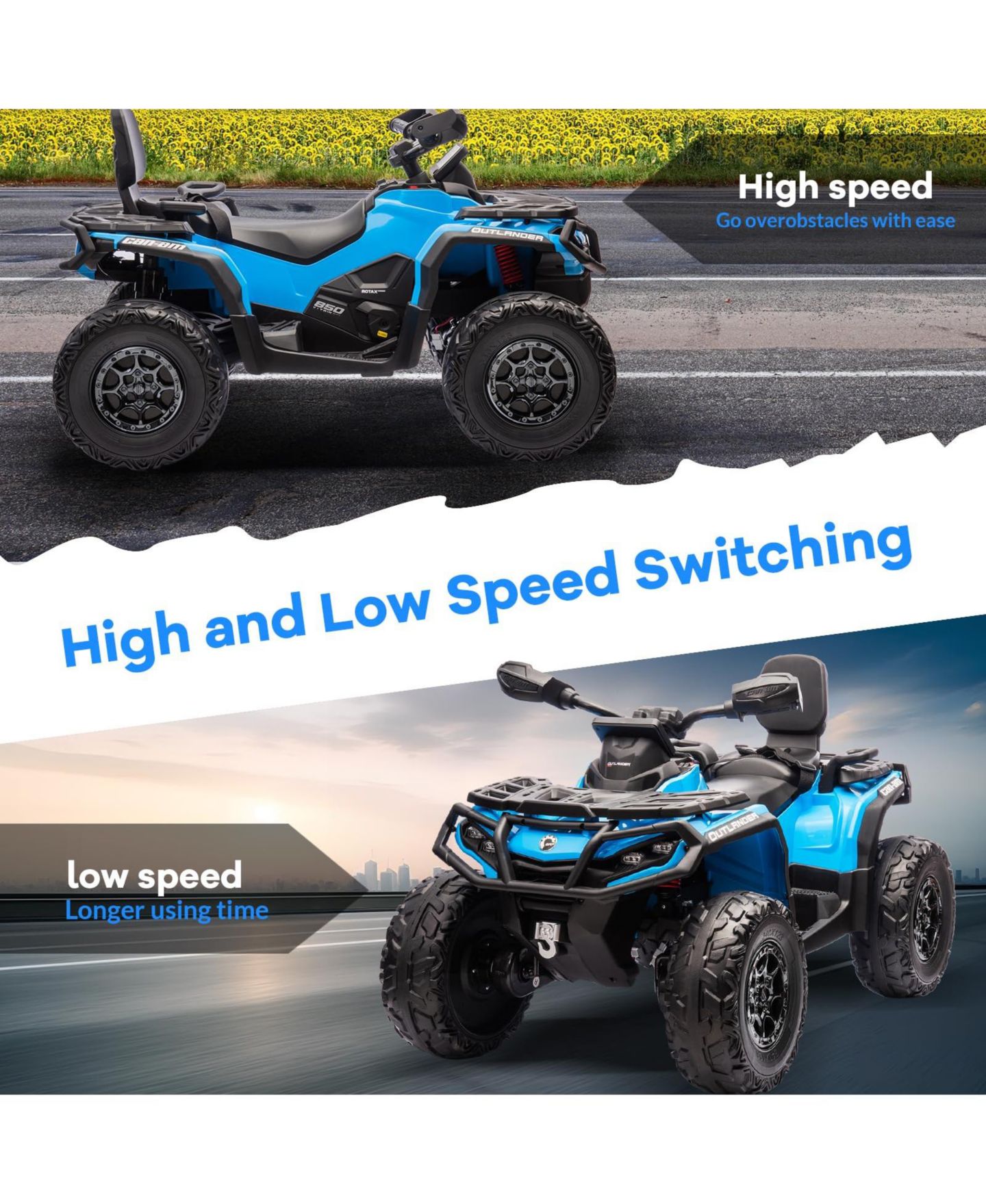 Детская игрушка homfan 12V 2-Seater ATV Ride-On with Remote Control, LED Lights & 2 Speeds, Ages 3-8, цвет: Синий — фото 5