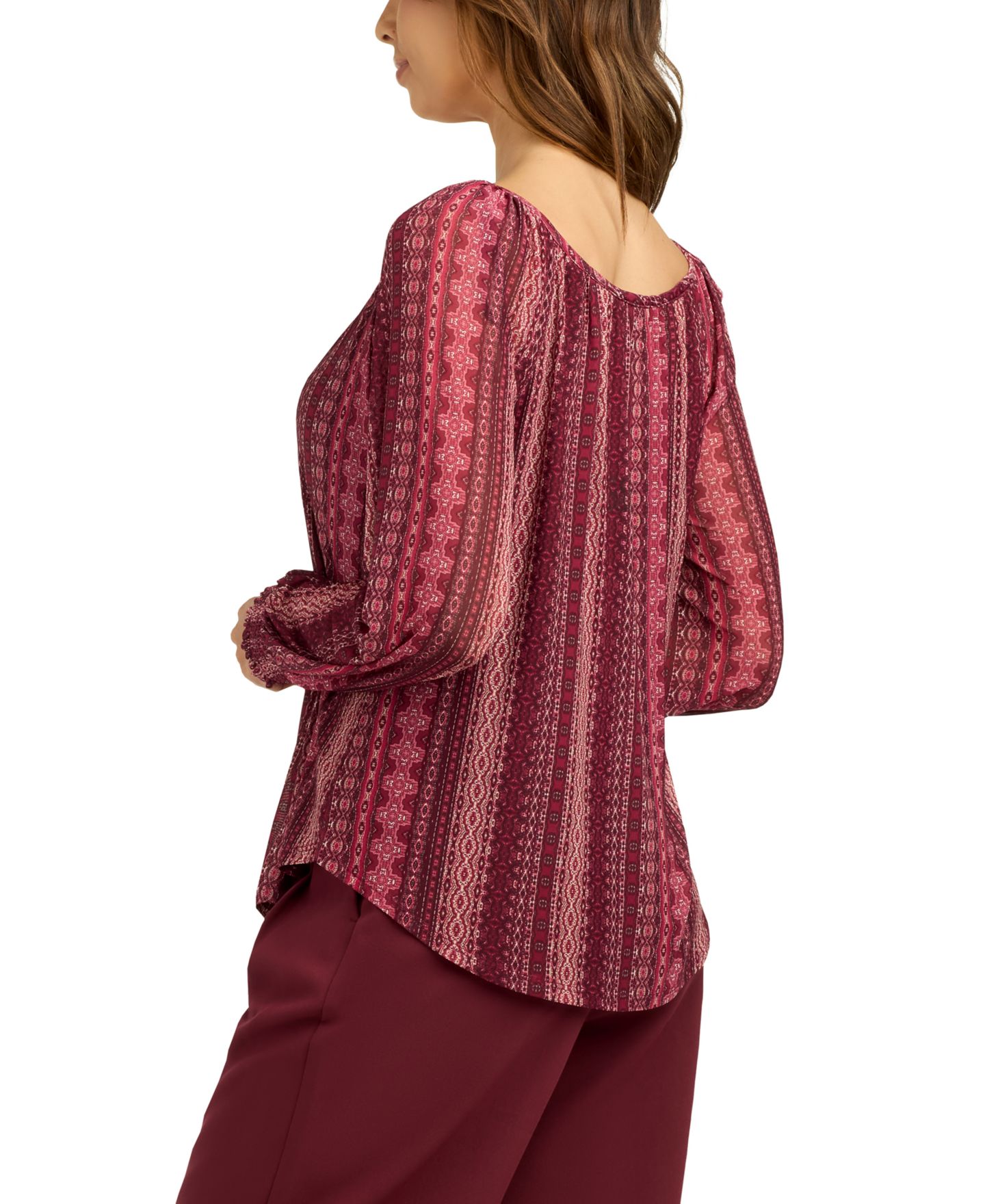 Женский топ BCX Juniors' Printed Mesh Smocked-Sleeve Peasant, цвет: Pat E — фото 4