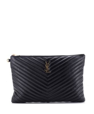 Large Classic Monogram Wristlet Pouch Matelasse Chevron Leather