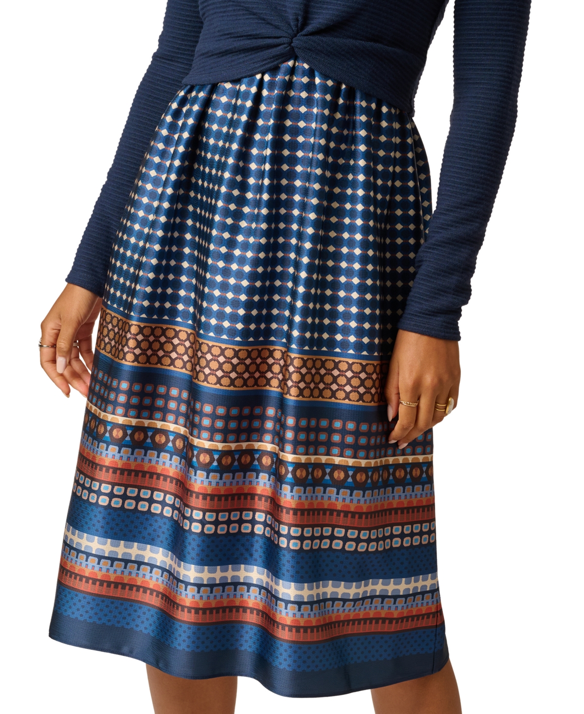Adrianna Papell Women's Crewneck Knit Print Combo Dress
