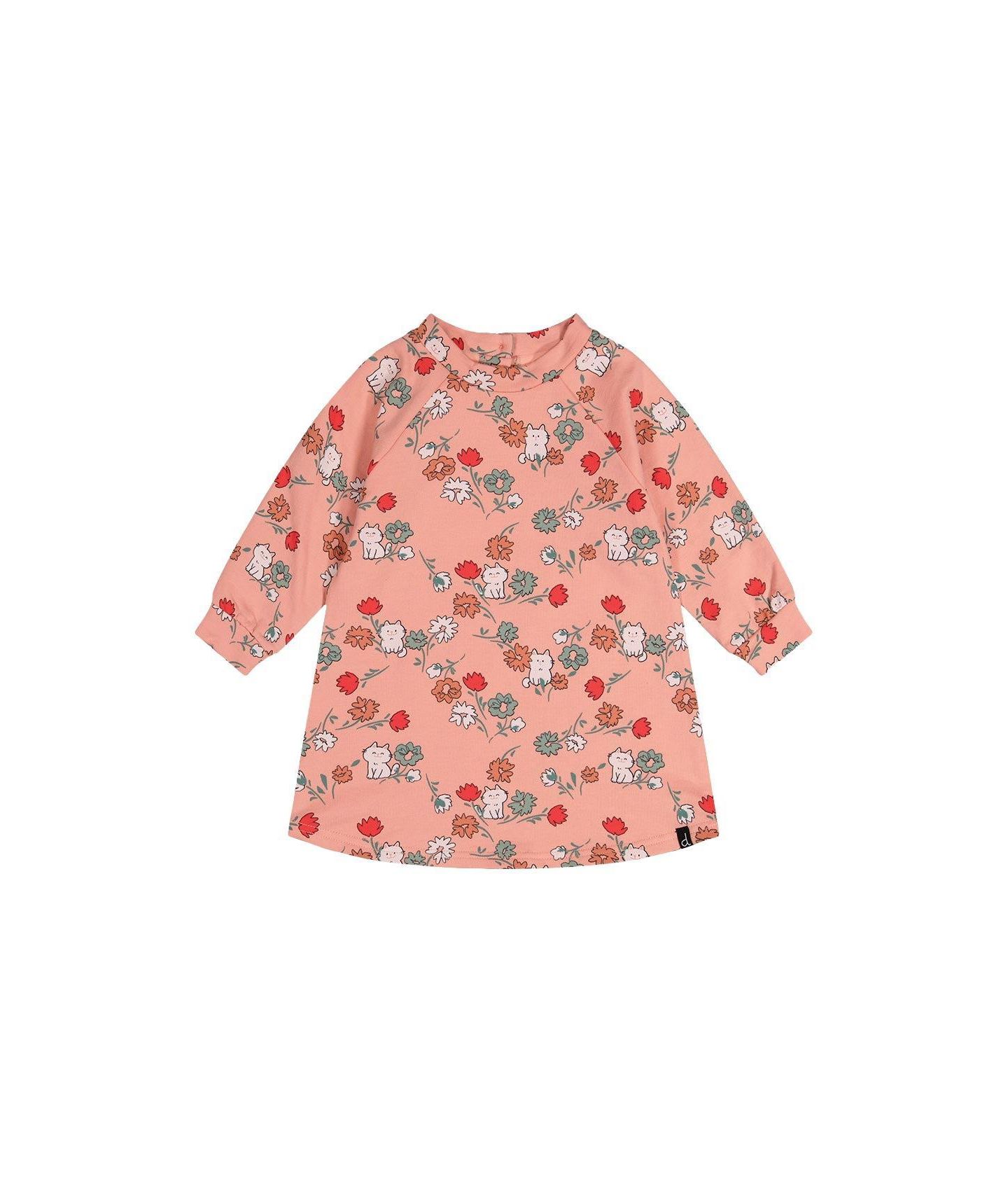 Платье Deux par Deux French Terry Dress Cat Print для девочек-малышей, цвет: Розовый с принтом — фото 1