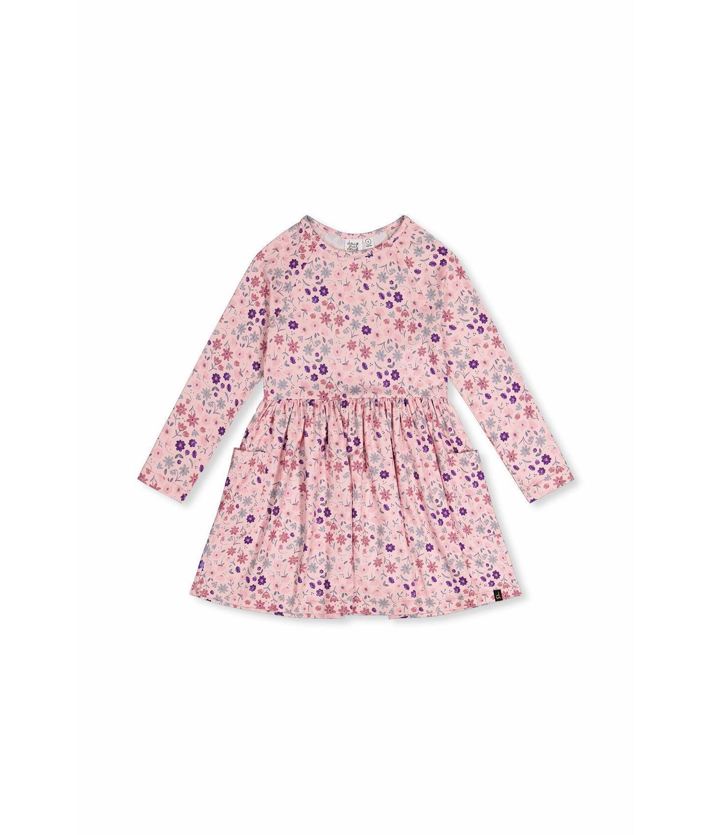 Платье Deux par Deux Long Sleeve Dress Print Daisies для девочек-малышей, цвет: Розовый с принтом — фото 1