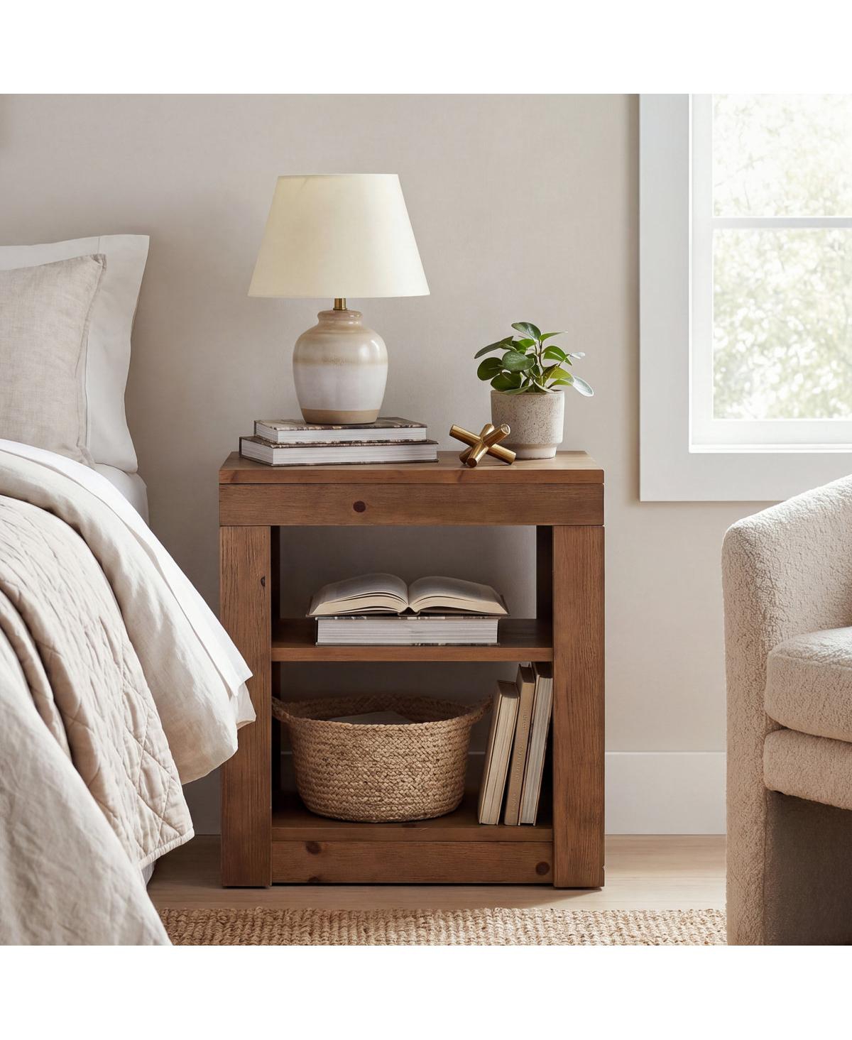 Tribesigns 24 Inch Solid Wood Nightstand With 2 Open Shelves, Modern Farmhouse Rustic End Table, Accent Side Table For Bedroom and Living Room