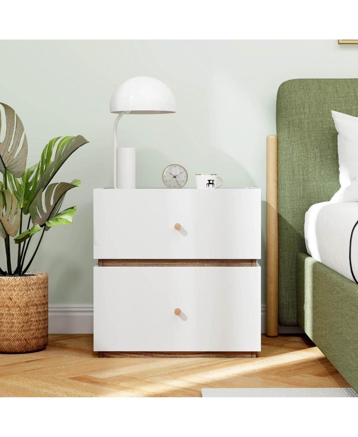 Costway 1 Pieces 2-Drawer Nightstand Modern Bedside Table with Storage Raised Edge for Living Room
