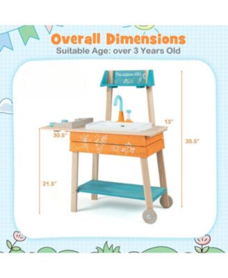 Wooden Toy Kitchen Playset for Kids with Removable Sink and Accessories
