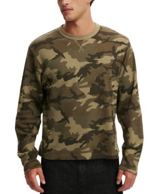 Men's Cropped-Fit Waffle Textured Long-Sleeve T-Shirt