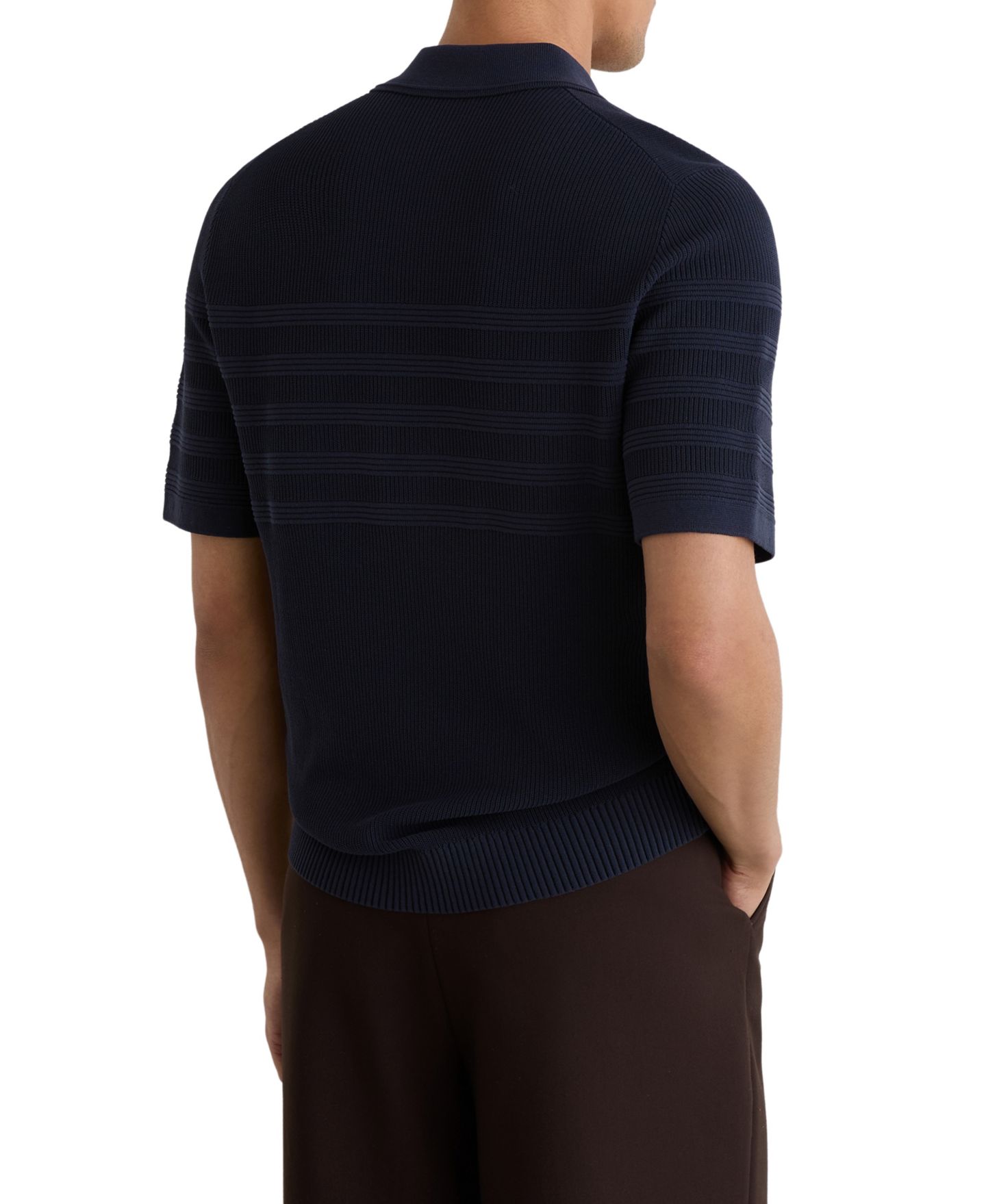 Мужское поло REISS Falklands Cotton-Blend Textured-Knit Half-Zip Polo Shirt, цвет: Тёмно-синий — фото 5