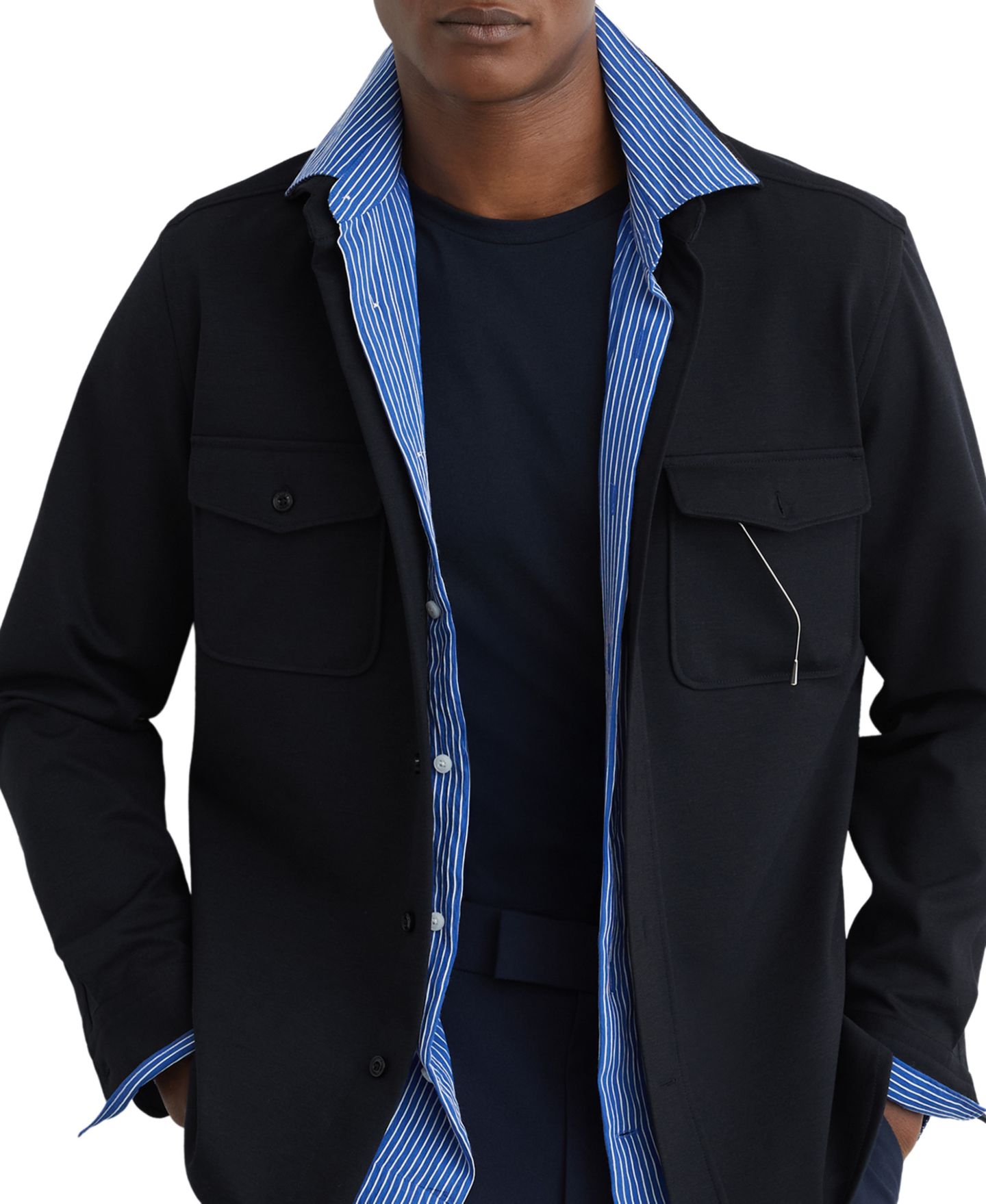 Мужская рубашка REISS Mcshane Twin-Pocket Button-Through Overshirt, цвет: Тёмно-синий — фото 1