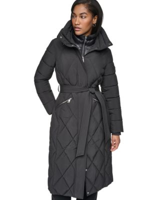 Women's Long Belted Quilted Puffer Coat