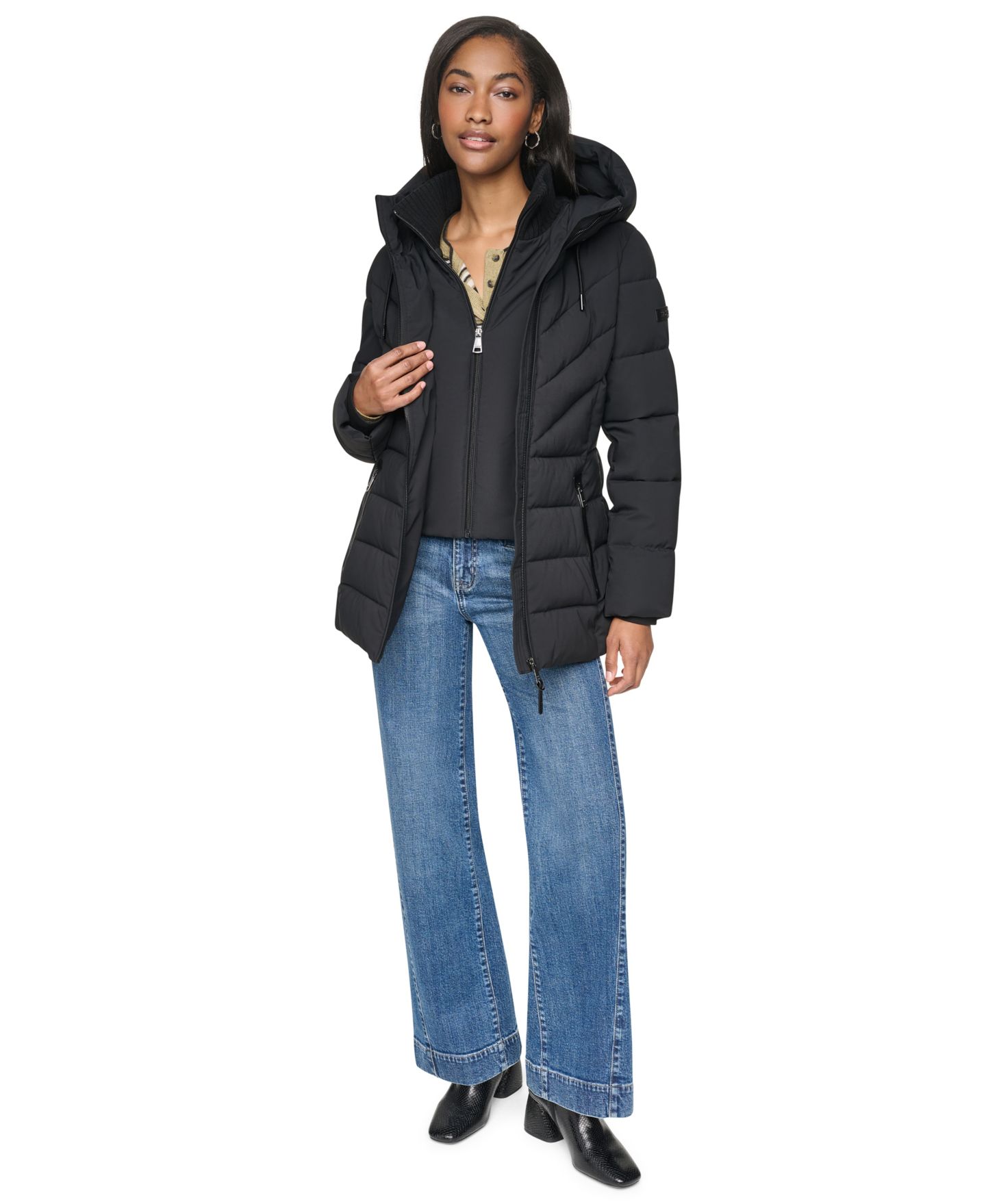 Женская куртка DKNY Bibbed Knit Collar Puffer, цвет: Чёрный — фото 7