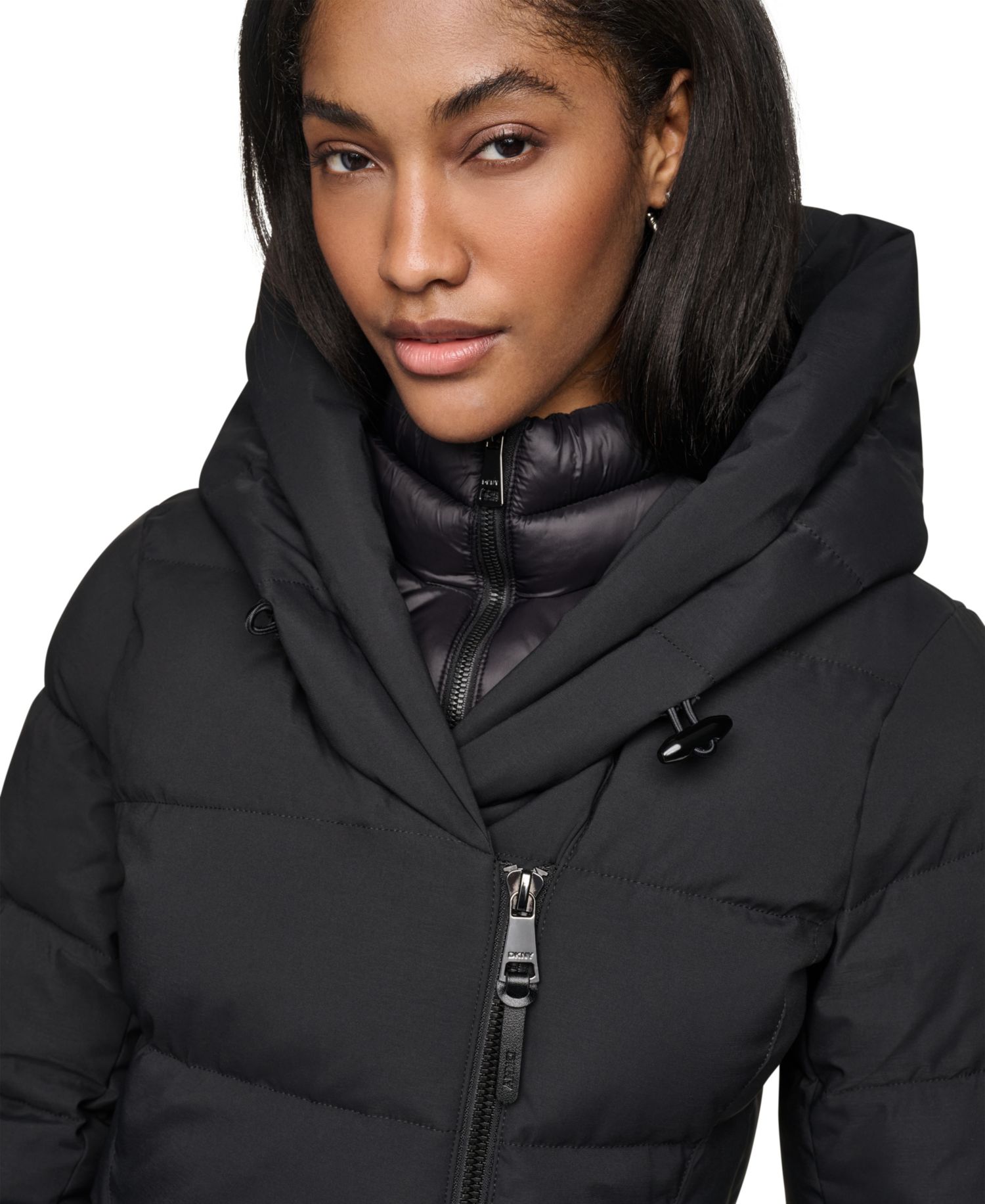 Women's Bibbed Shawl Collar Hooded Puffer Coat