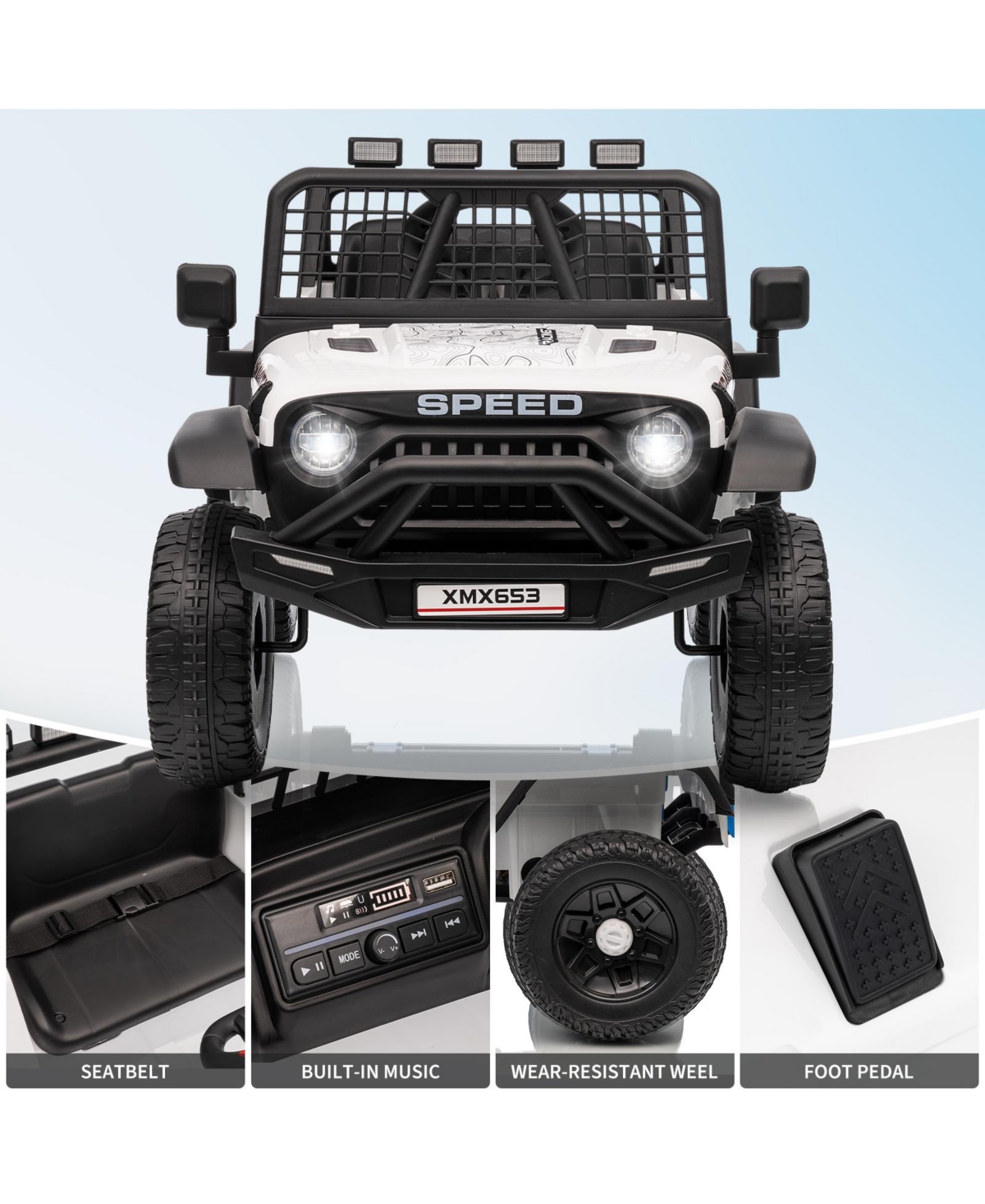 homfan 12V Electric Ride-On Truck, Remote Control, 3 Speeds up to 5MPH, Coil Suspension, Led Lights, Music, Rechargeable Battery, Single Seat, Perfect