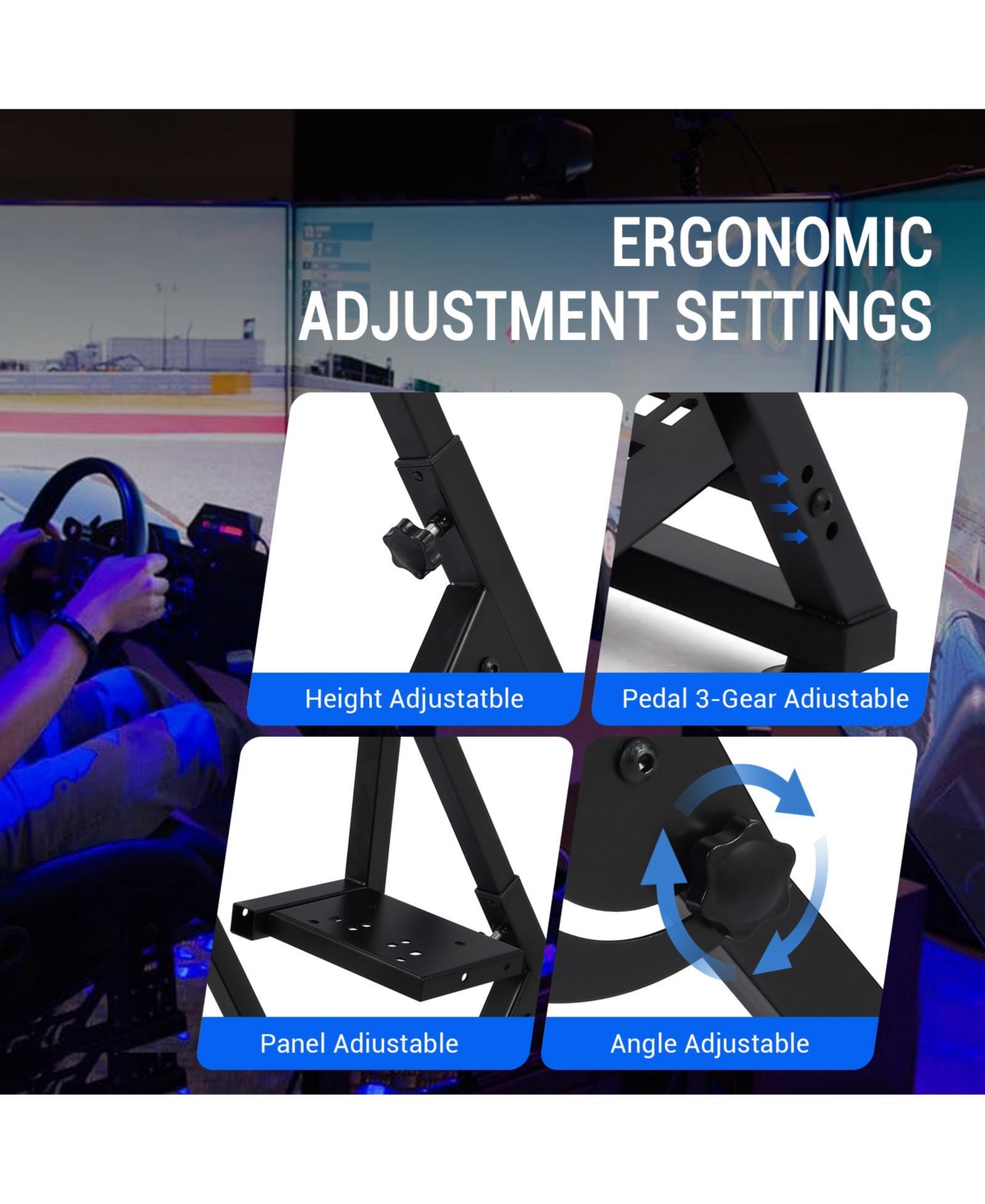 homfan 27.6in Foldable Racing Wheel Stand for G29 G920, Heavy Duty Steering Wheel Cockpit for Xbox PlayStation Pc Racing Simulator Games, Carbon Steel