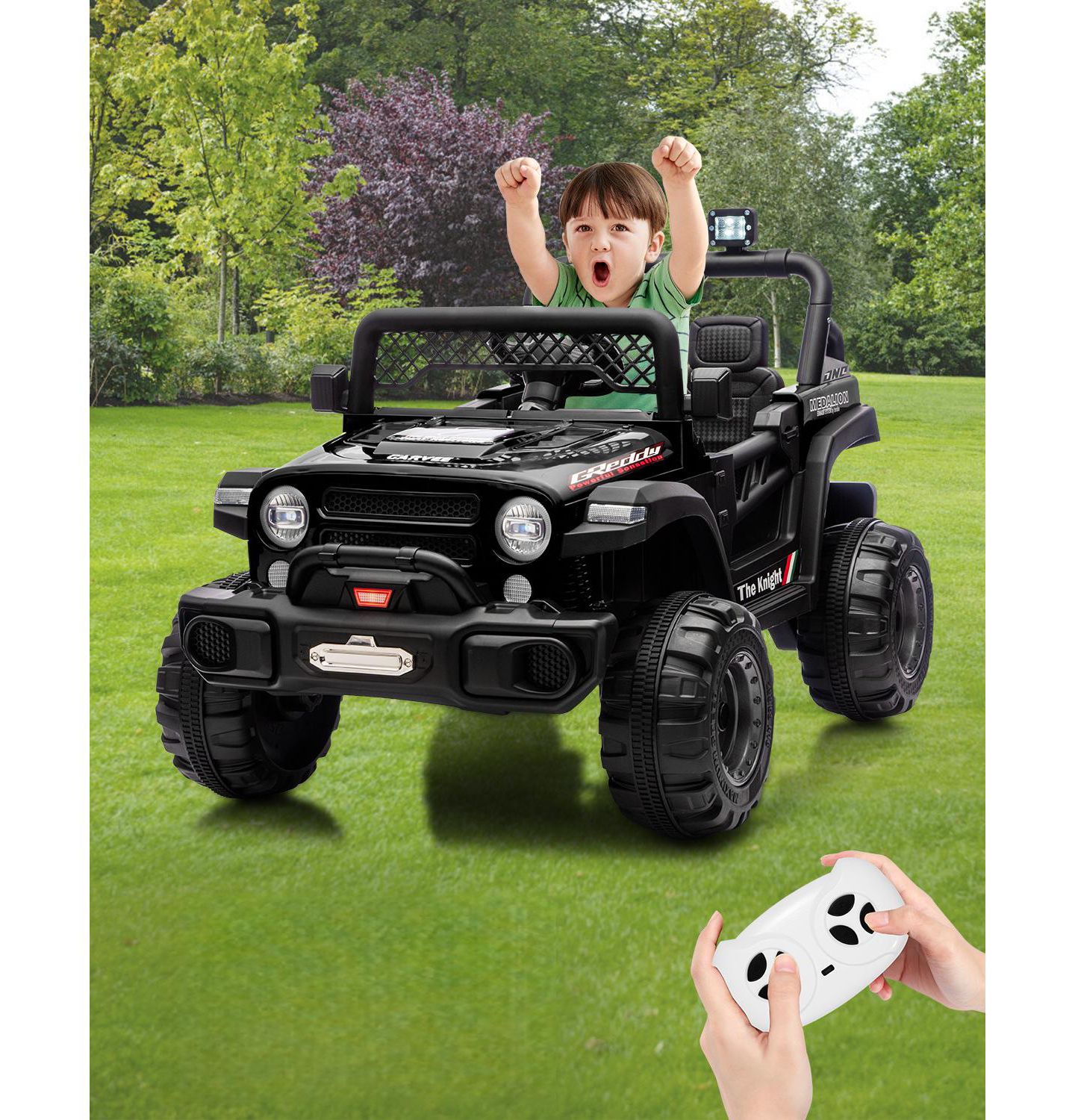 Детская игрушка homfan 43.3"L x 28.3"W x 28.3"H 12V Battery Powered Remote Control Electric Ride-On Car, Ages 3-6, цвет: Чёрный — фото 1