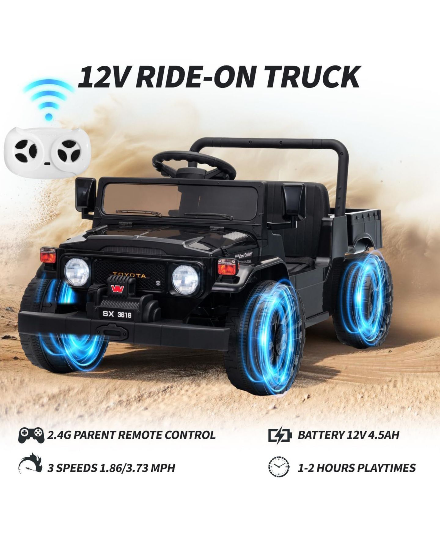 Детская игрушка homfan Licensed Toyota Pickup Metal 12V Battery Powered with Remote Control Ride-On, 66 lbs Capacity, Ages 3-6, цвет: Чёрный — фото 5