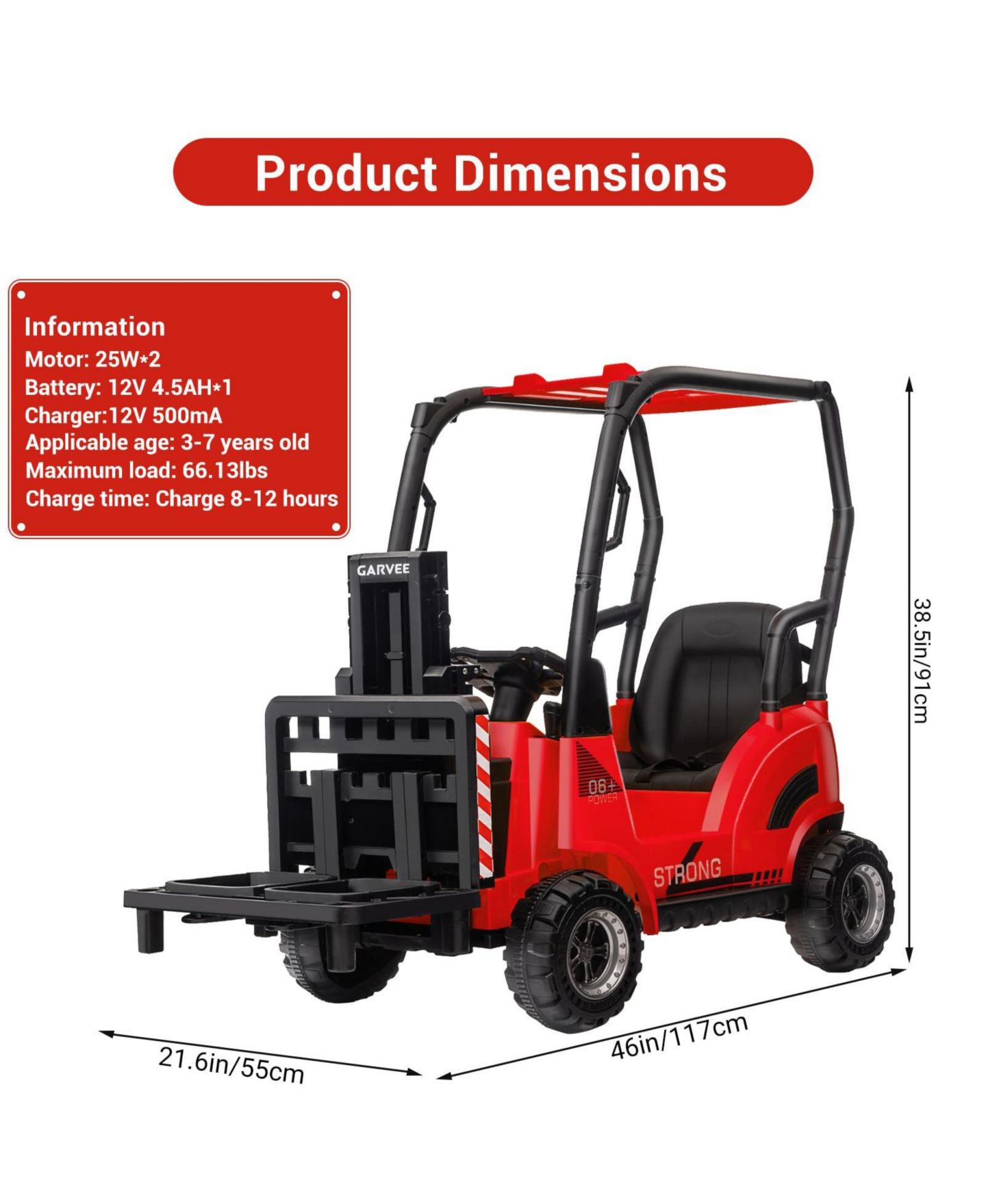 Детская игрушка homfan 12V Electric Kids Forklift Ride-On Car with Remote Control and Liftable Fork, 66-Lb Capacity, Ages 3-7, цвет: Красный — фото 5