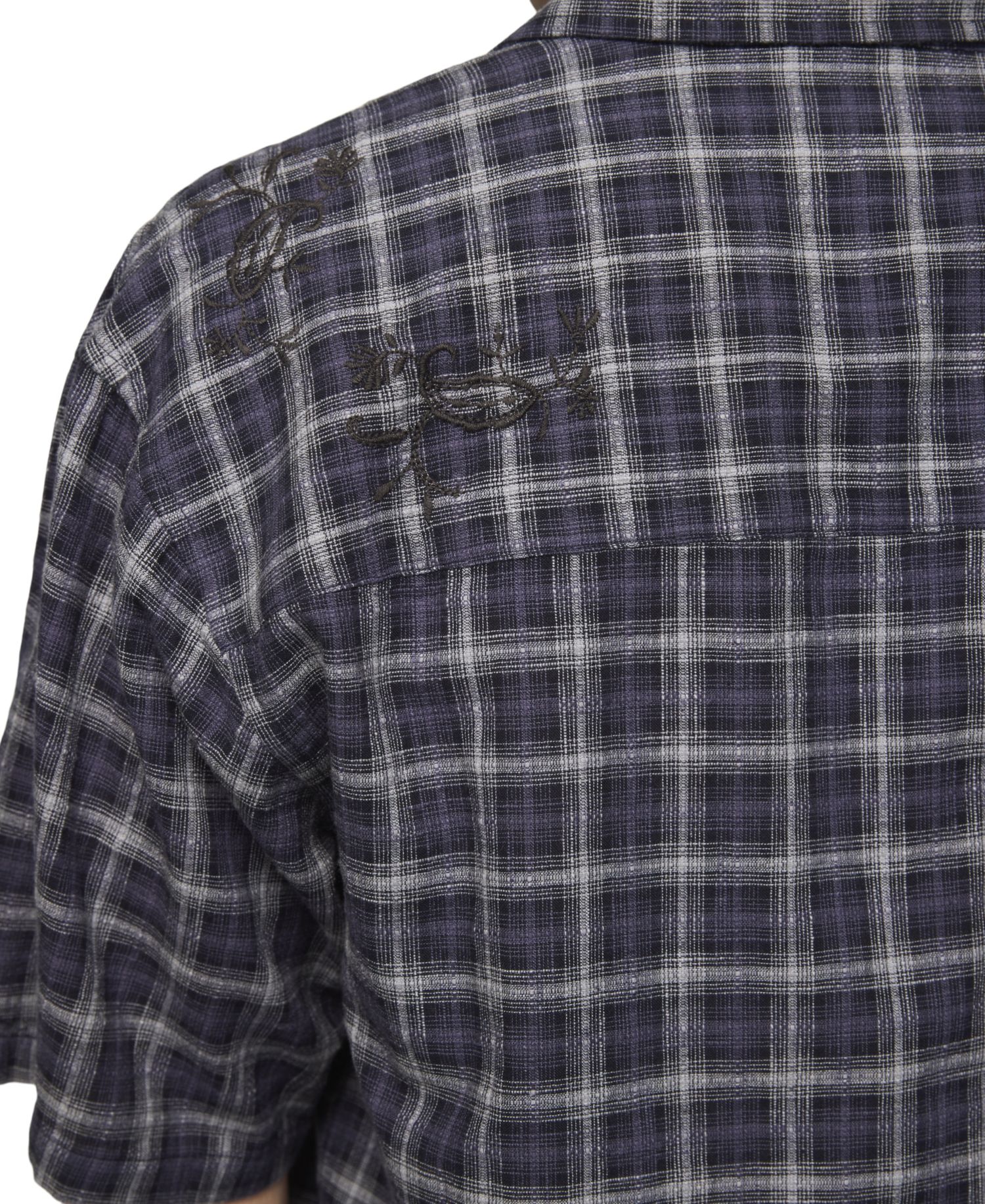 Men's Embroidered Plaid Spread Collar Shirt