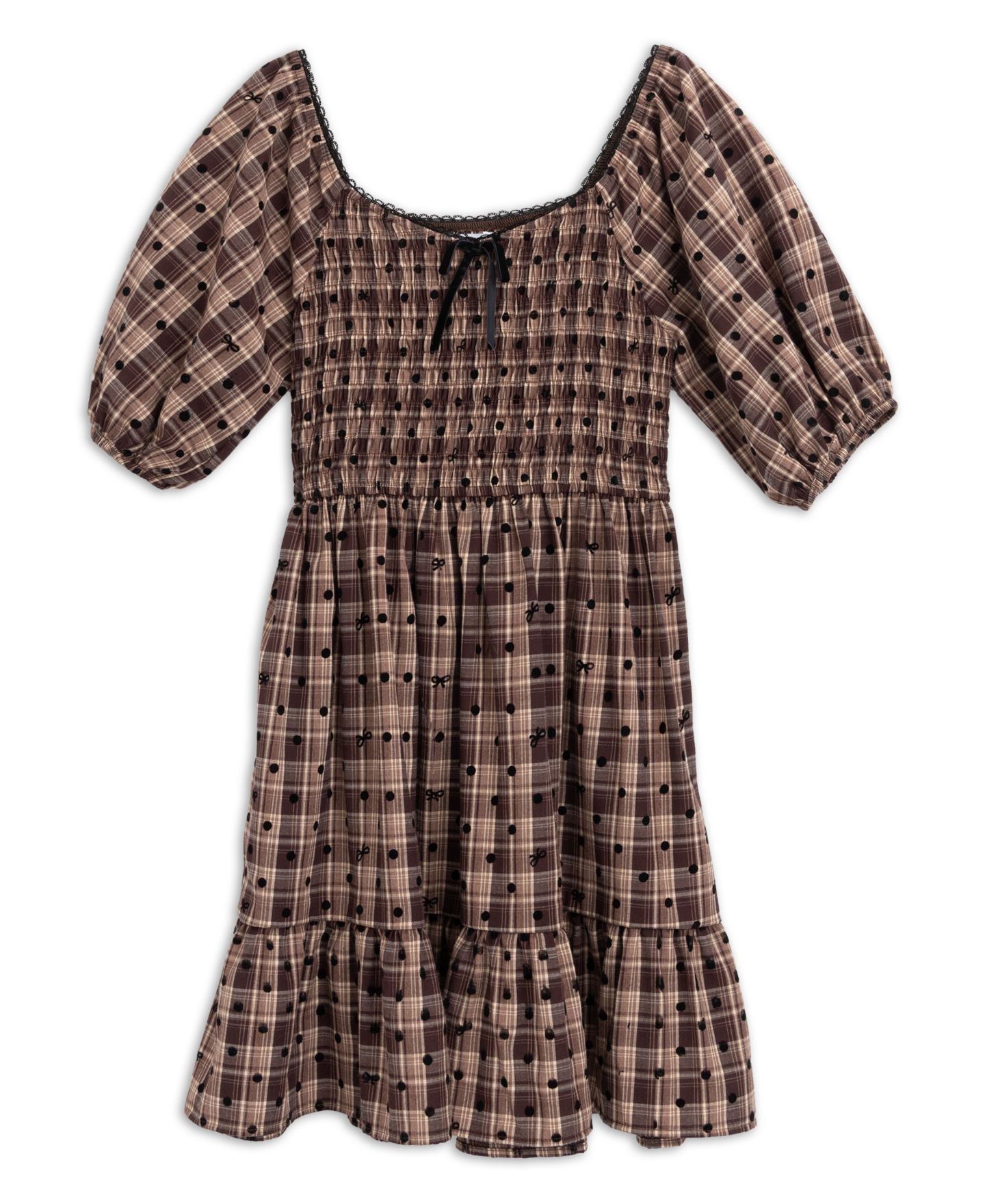Платье Speechless Smocked Bodice Short-Sleeve Dress для девочек, цвет: Коричневый — фото 2