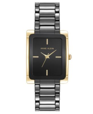 Women's Quartz Rectangle Black Dial Gold-Tone Black Bracelet Watch 28mm x 35mm
