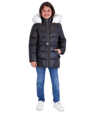 Girls' 5-16 Belted Stadium Length MK Logo Long-Sleeve Jacket