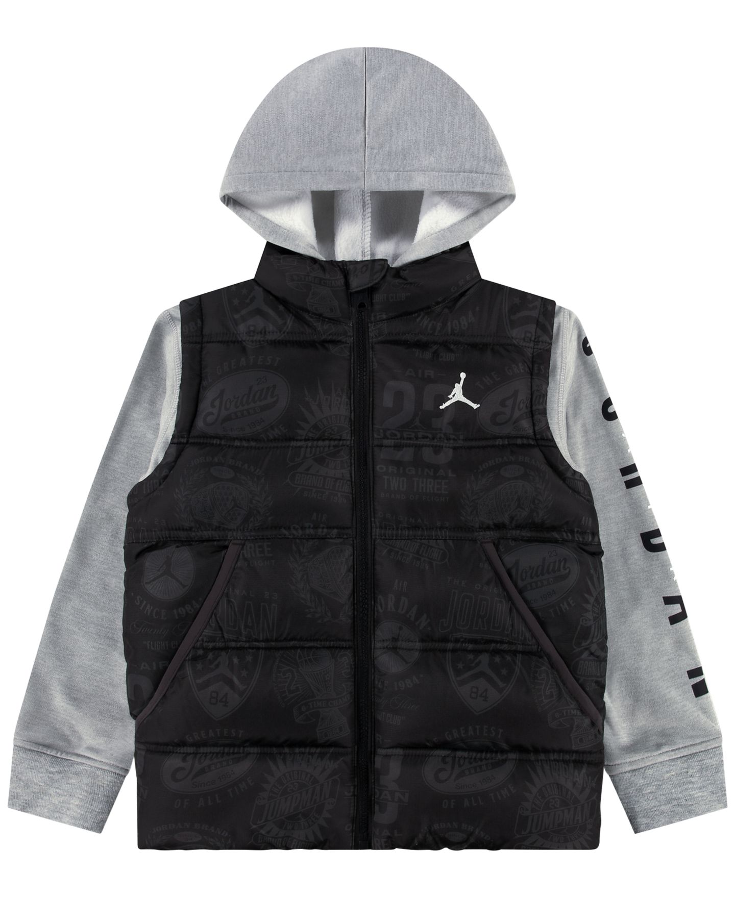 Куртка Jordan Layered-Look Long-Sleeve Hooded Jacket для мальчиков, цвет: Чёрный / Серый меланжевый — фото 1