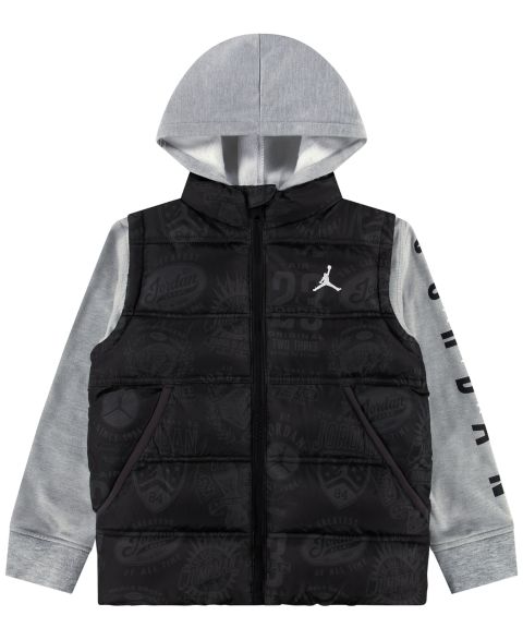 Куртка Jordan Layered-Look Long-Sleeve Hooded Jacket для мальчиков, цвет: Чёрный / Серый меланжевый