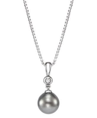 Cultured Tahitian Pearl & Diamond (0.027 ct. t.w.) Pendant Necklace